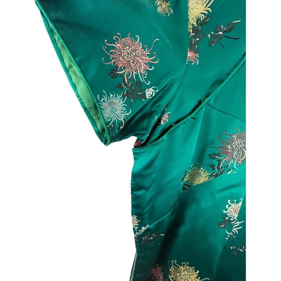 Chinese Style Qipao Dress Emerald Green Long Formal Silk Satin Wedding Party - Picture 4 of 8